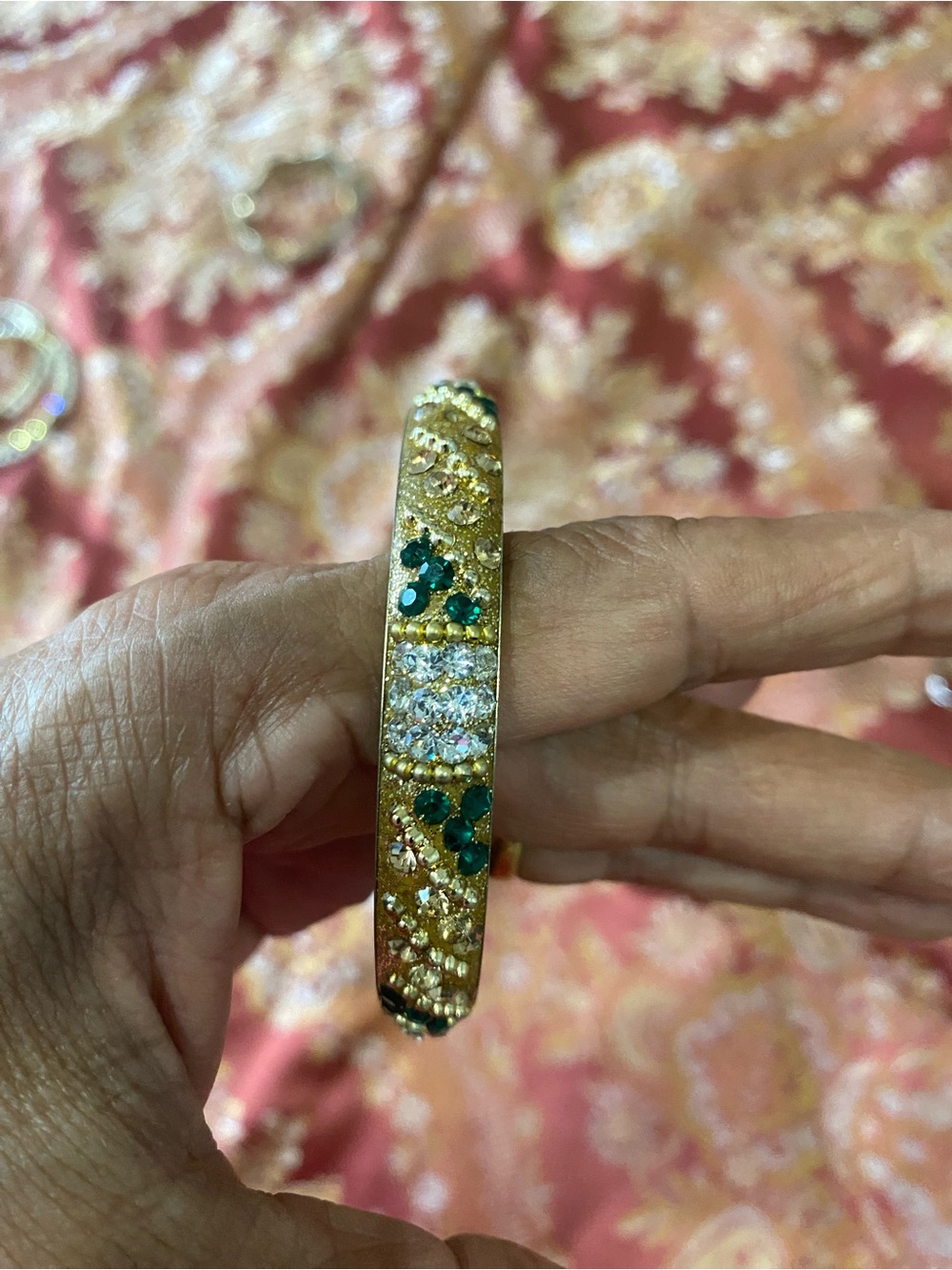 Gold-Tone Green and Clear Crystal Bangle Bracelet